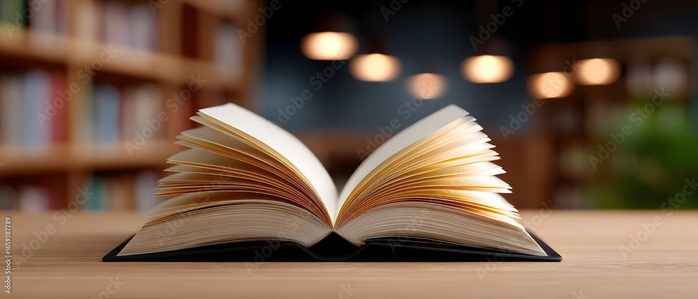 Fototapeta premium Close up of open book under warm light