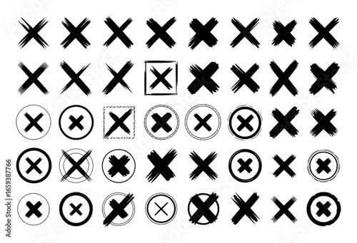 Collection of Various Brush Stroke "X" Marks and Cross Symbols