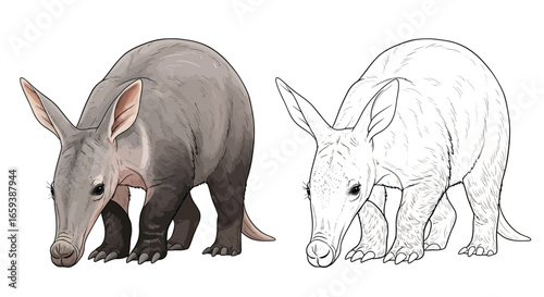 African Aardvark Illustration Kids Coloring Activity Educational Outline and Fillable Art