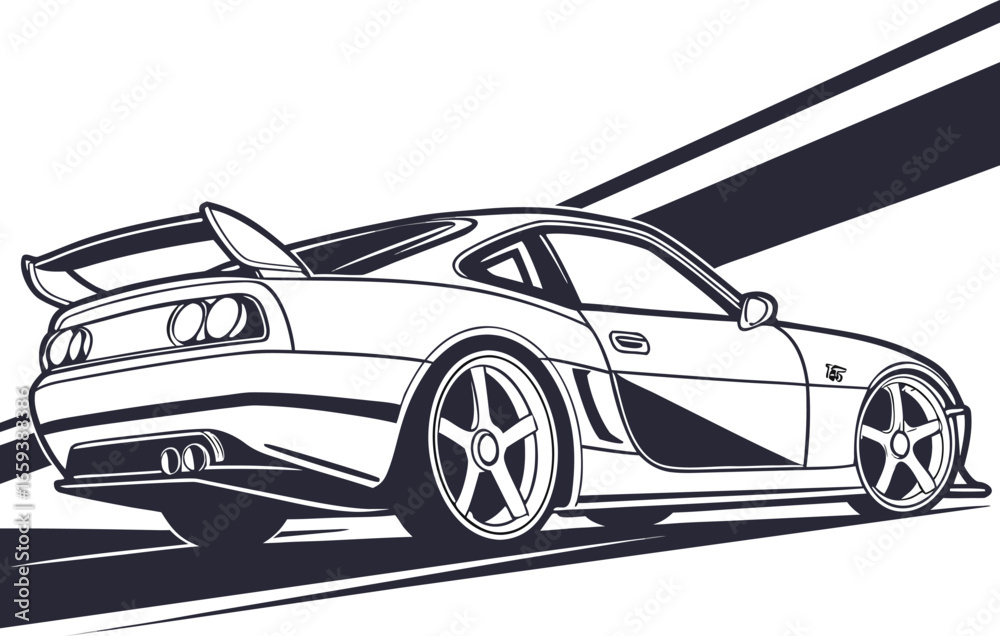 Obraz premium Stylized Sports Car Illustration, Sleek High-Performance Vehicle Graphic, Bold Lines, Minimalist Background