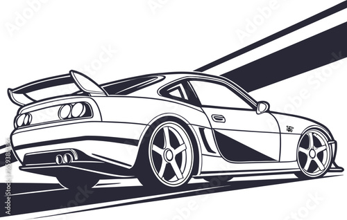 Stylized Sports Car Illustration, Sleek High-Performance Vehicle Graphic, Bold Lines, Minimalist Background
