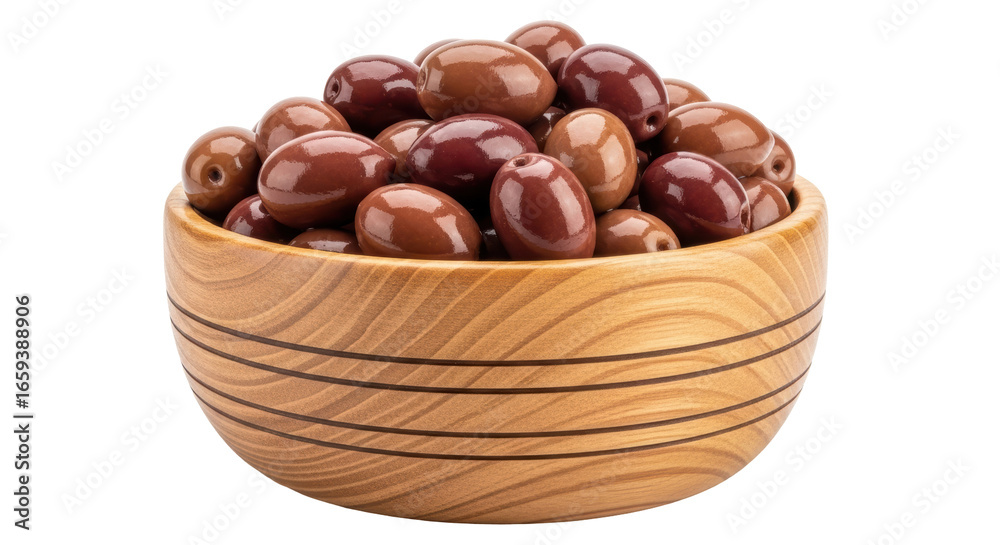 Obraz premium Isolated Brown Olives in Wooden Bowl
