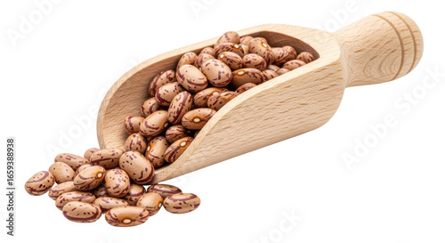 Isolated Pinto Beans in Wooden Spoon