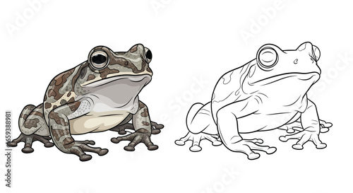 African Clawed Frog Coloring Sheet with Outline Duplicate Dual View Line and Color