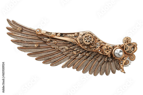 Steampunk wing, intricate gears and feathers
