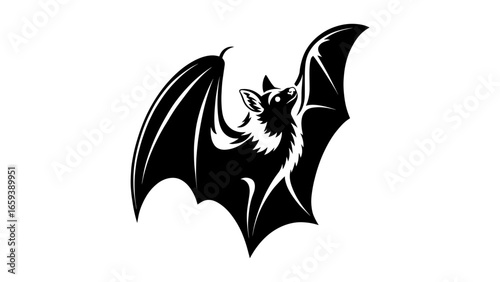 Bat illustration with wide wings and sharp contrasts – Nocturnal elegance, black and white wildlife icon