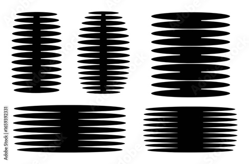 Set of Black Elliptical Shapes Stacked Vertically and Horizontally on White oval shapes