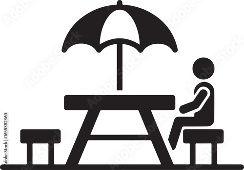 Picnic Table Icon – Outdoor Seating with Umbrella
