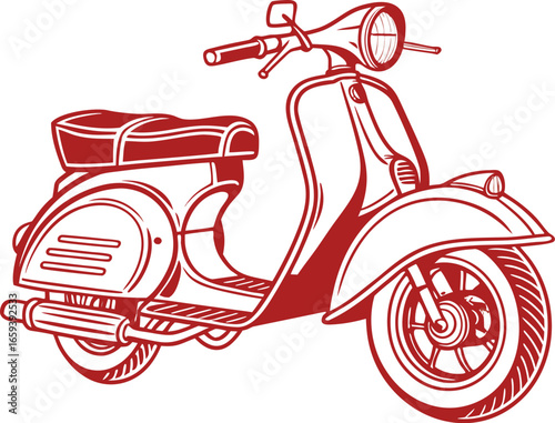Red Vintage Scooter Vector Silhouette – Isolated Background