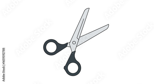 Depiction of opened scissors on a white backdrop, suggesting precision cutting and crafting applications in design and illustration