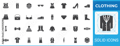 Clothing solid glyph icon set
