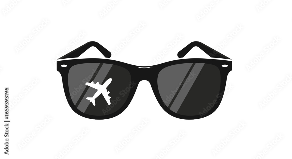 Fototapeta premium Sunglasses reflecting an airplane create a visual representation of travel and adventure dreams within a summer mood concept