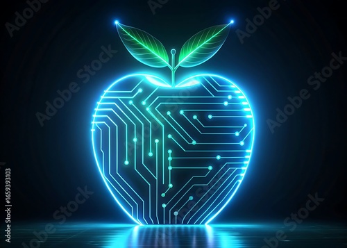 Minimal Apple Glowing Neon Circuit Lines