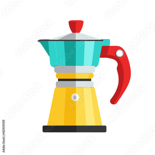 Stovetop espresso maker kitchen appliances illustration colorful design vector