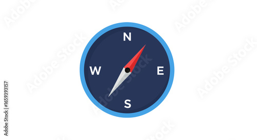 Simple and Sleek Compass Illustration with Cardinal Directions for Navigation Purposes using Dark Blue Color and Light Blue Border Isolated on White