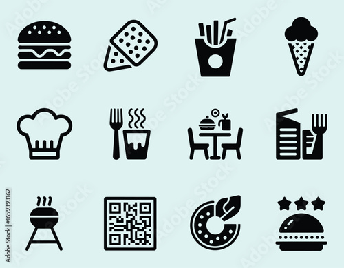 Collection of Restaurant and Food Service Icons Presenting a Comprehensive Culinary Theme for Websites and Apps Ready to Enhance Design Projects
