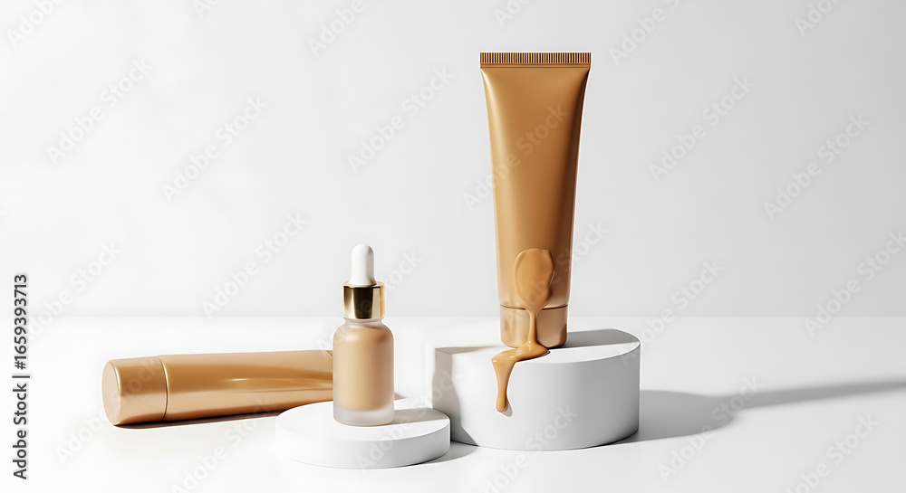 Naklejka premium Cosmetic tubes and serum bottle on white background isolated on white background in a studio shot
