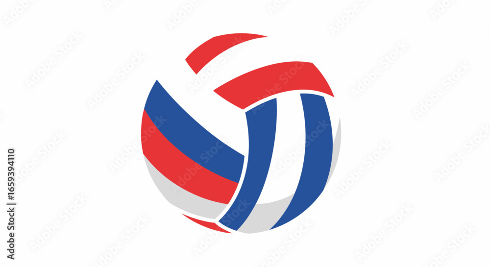 Naklejka premium Artistic volleyball illustration featuring red white and blue patriotic colors creating a dynamic and engaging visual composition