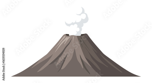 Cartoon volcano with smoke plume, illustrating geothermal activity and geological landforms, perfect for educational or nature-themed graphic design