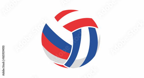 Artistic volleyball illustration featuring red white and blue patriotic colors creating a dynamic and engaging visual composition