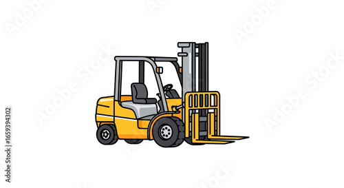 Illustration of a Yellow Forklift Truck with a Detailed Design on a White Background for Industrial Use and Design Projects