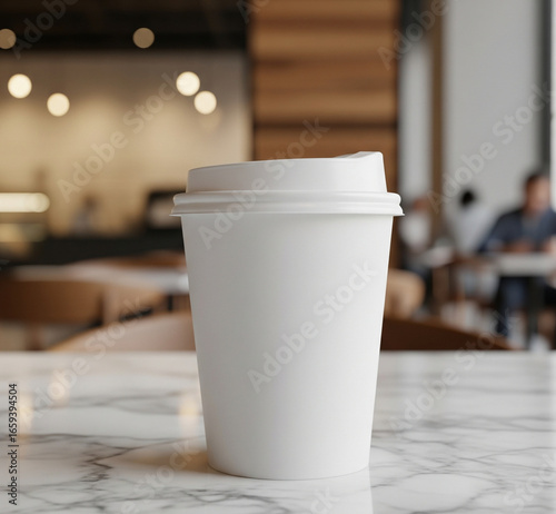 Wallpaper Mural Blank white disposable coffee cup on a stylish marble table in a modern cafe, perfect for branding or a warm drink. Torontodigital.ca