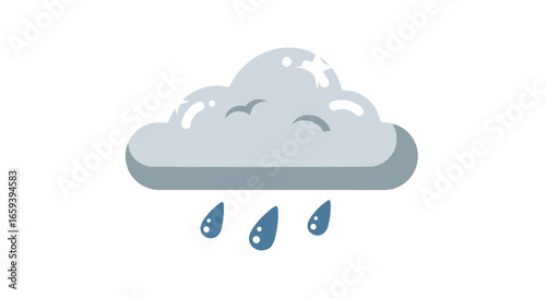 Stylized raincloud illustration conveying dampness and weather events depicting precipitation from an isolated cumulus form symbol