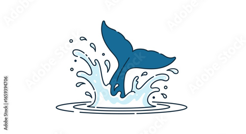 Dynamic illustration of a breaching whale tail creating vibrant water splashes illustration