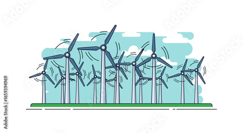 Whimsical Wind Farm: Sustainable Energy Source with a Playful Touch in a Flat Design Style that Represents a Vision of a Clean Future