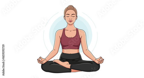 Serene meditative yoga posture illustration showing balanced mindfulness for a wellness practice routine that enhances inner calm and physical