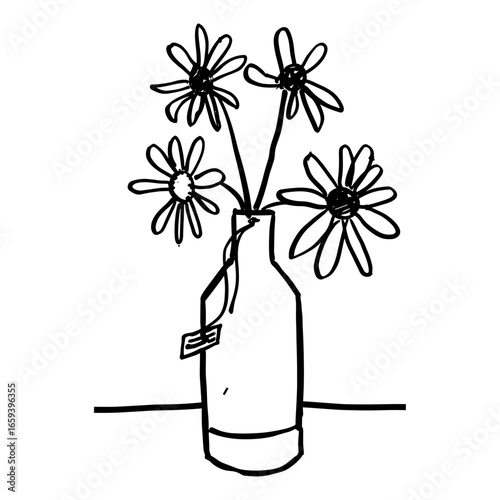 Flower in vase design simple daisy black vector