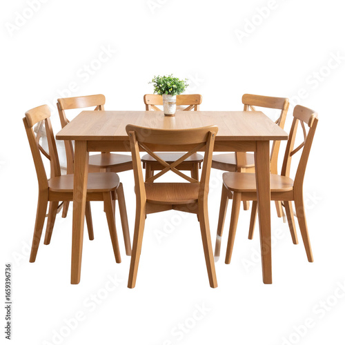 Minimalist Indoor Dining Table and Chair Set, Front View, Isolated