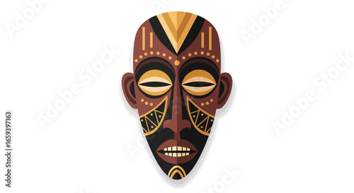 Intricate Tribal Mask with Earth Tones and Geometric Accents for Cultural Representation