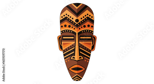 Ornate tribal mask illustration showcasing cultural art form and stylized design, reflecting rich traditions with symmetric patterns and decorative