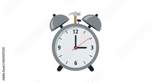 Visual representation of an alarm clock being silenced with a hammer, symbolizing disrupted schedules and immediate cessation of activity or noise