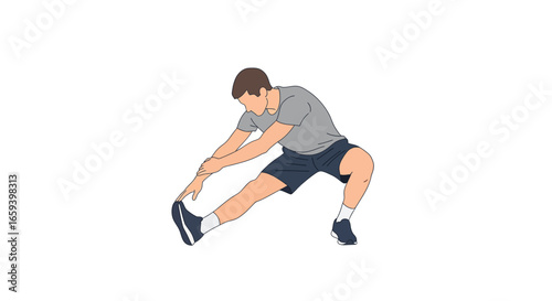 Stretching posture illustration, bodyweight exercise promoting flexibility for fitness regimes, healthy lifestyle, and injury prevention routine
