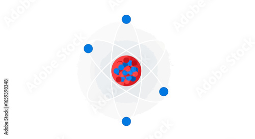 Illustrative representation of an atom structure with electrons orbiting a nucleus, a visual depiction of subatomic particles and their arrangement