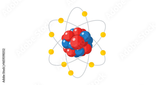 Stylized Atom Illustration with Orbiting Electrons Depicting Scientific and Educational Concepts for Vector Designs