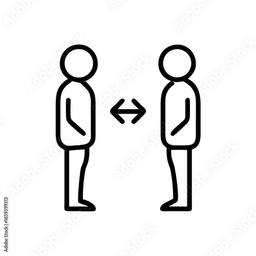 Two stick figures standing apart with arrows indicating distance  