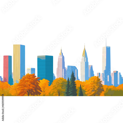 Autumn New york buildings architecture illustration skyscrapers vector