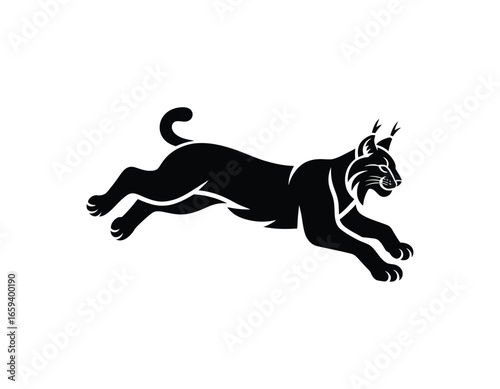Elegant Black Lynx Silhouette Leaping with Grace and Power Animal Symbol Design Vector Illustration