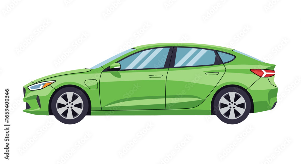 Naklejka premium Vibrant Green Electric Car Illustration Showcasing Sleek Design on Clean Background
