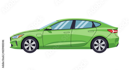 Vibrant Green Electric Car Illustration Showcasing Sleek Design on Clean Background