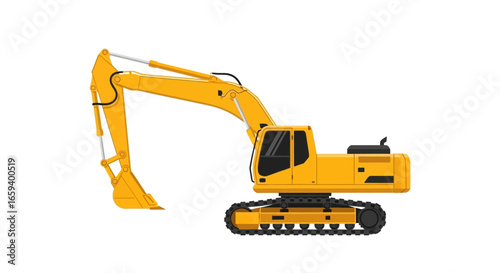 Vibrant yellow excavator illustration showcasing construction equipment and heavy machinery isolated, ready for excavation projects, conveying