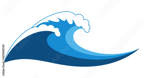 Stylized ocean wave with white foam crest, a simple yet dynamic visual representation of nautical or coastal themed designs and projects