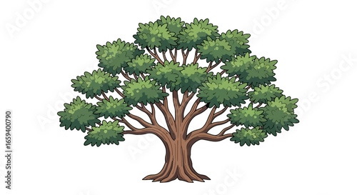 Illustration showcasing a lush deciduous tree with full foliage and a sturdy trunk in a clear isolated view