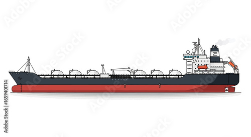 Detailed illustration of a large modern crude oil tanker vessel navigating open waters showcasing industrial design and maritime technology