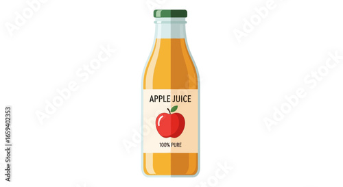 Delicious apple juice in a clear glass bottle, a delightful and refreshing beverage ideal for health-conscious consumers seeking pure fruit flavors