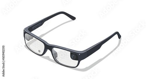 Isometric illustration highlighting augmented reality glasses, integrating digital information and the real world for seamless technological