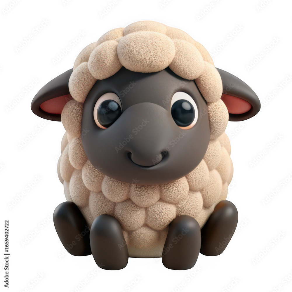 Fototapeta premium 3d cute cartoon sheep isolated on transparent background